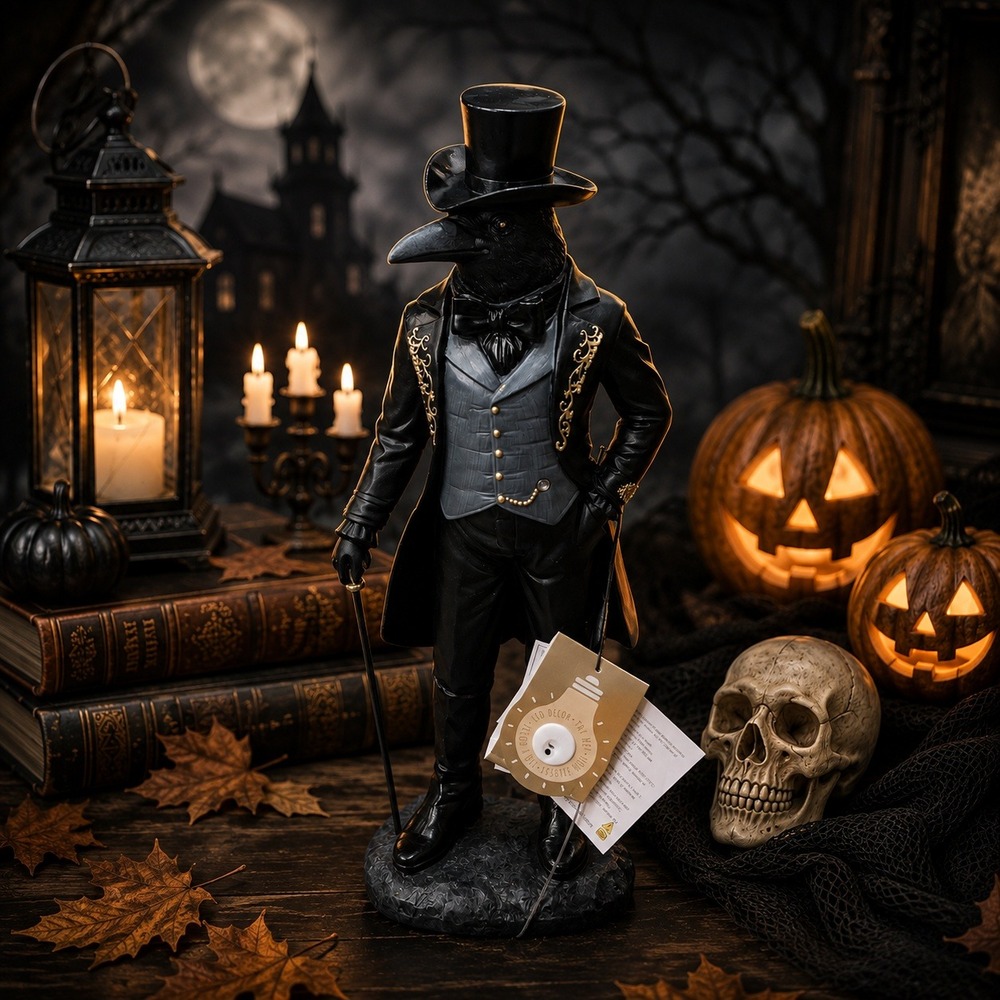 Hallow's Eve Regal Raven Gentleman Figurine LED Decor Statue Victorian Gothic